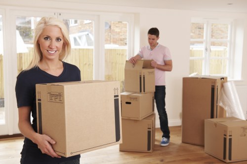 Organised boxes and furniture ready for storage in Cranford